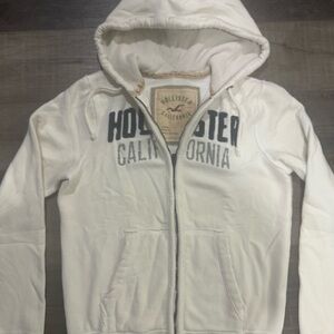 Hollister Cream Hoodie with Navy Print